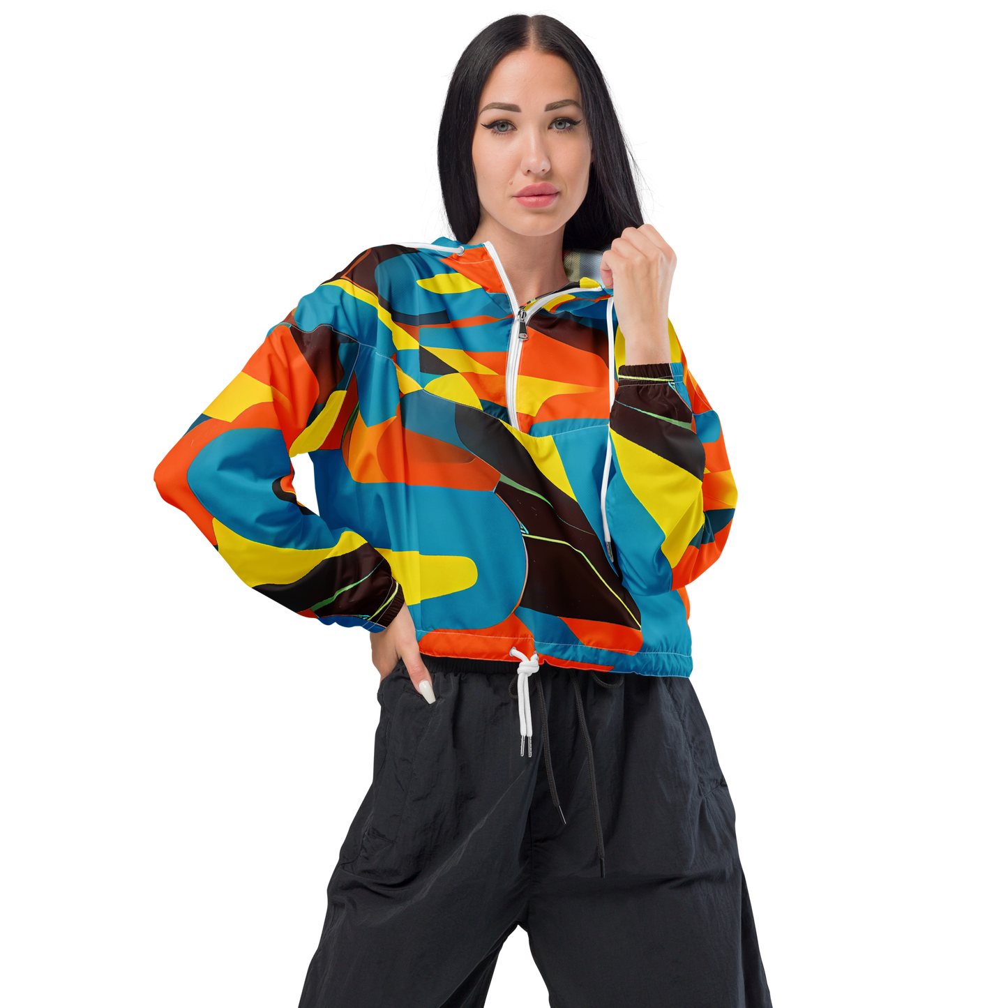 Women's Cropped Windbreaker - Fragmented Rhapsody