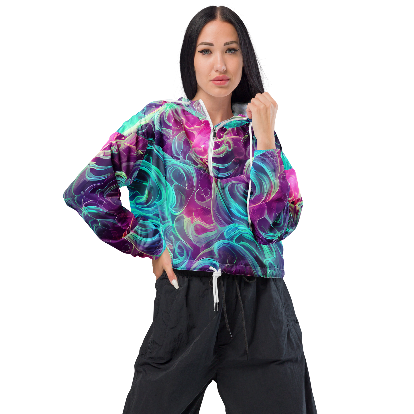 Women's Cropped Windbreaker - Galactic Bloom