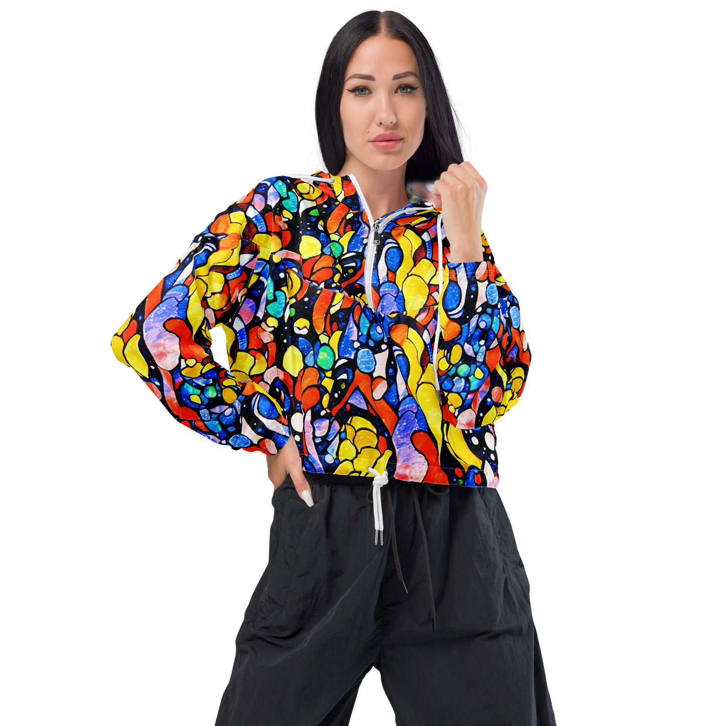 Women's Cropped Windbreaker - Supernova Symphony