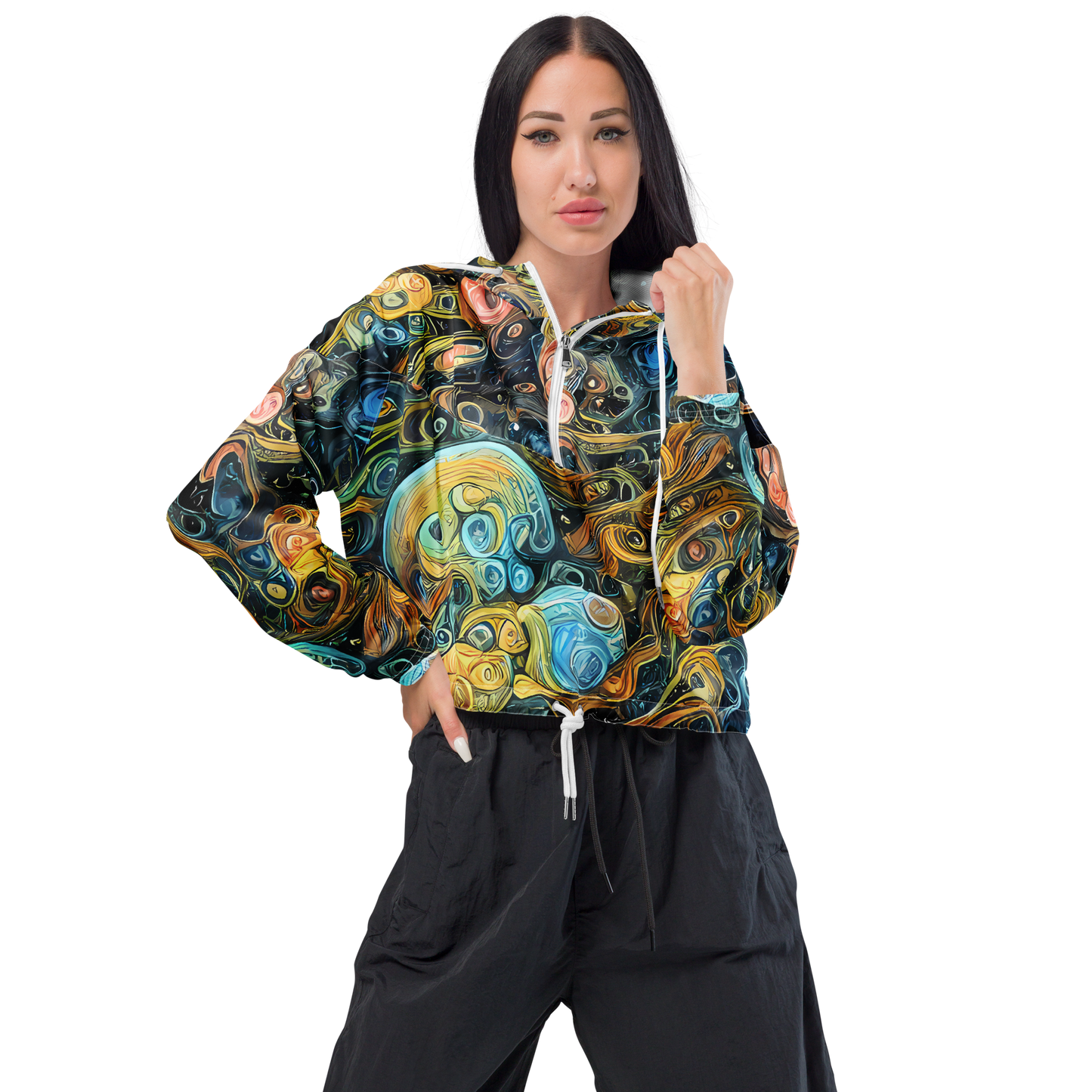 Women's Cropped Windbreaker - Wild Cosmos