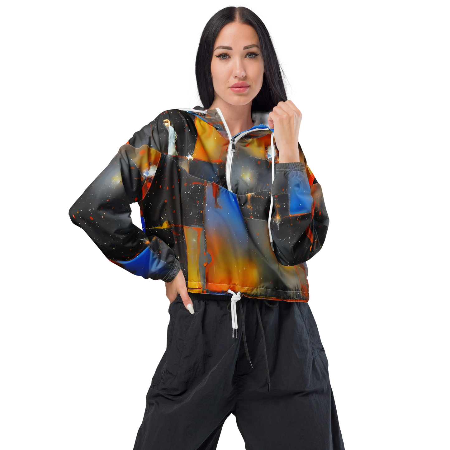 Women's Cropped Windbreaker - Monet's Matrix