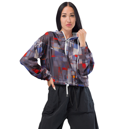 Women's Cropped Windbreaker - Cubist Rhythm