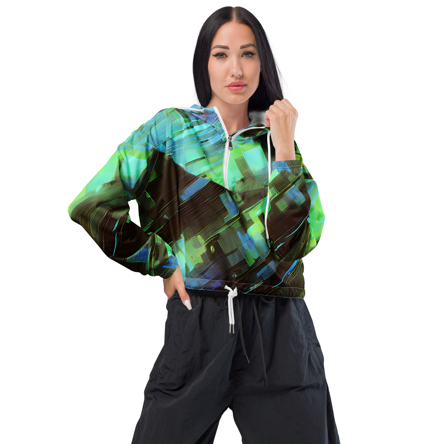 Women's Cropped Windbreaker - Cyber Shard