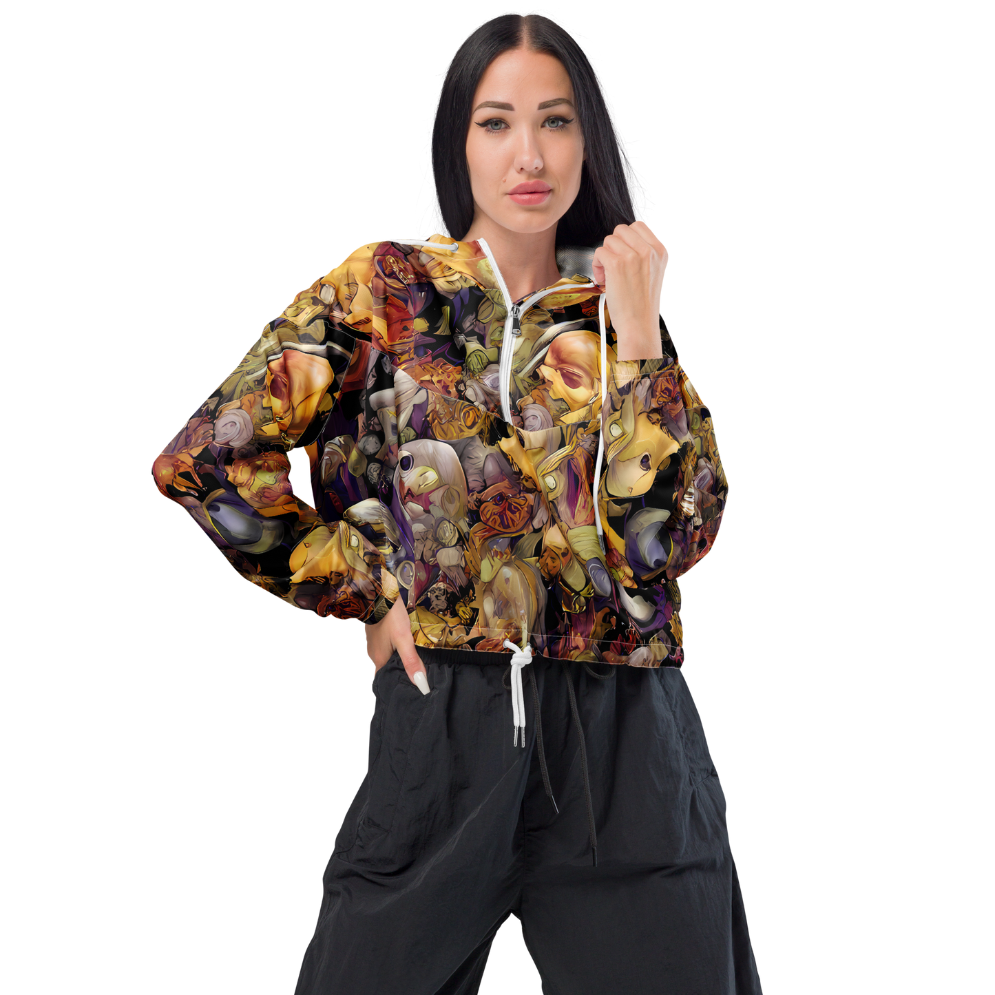 Women's Cropped Windbreaker - Arcimboldo Abundance