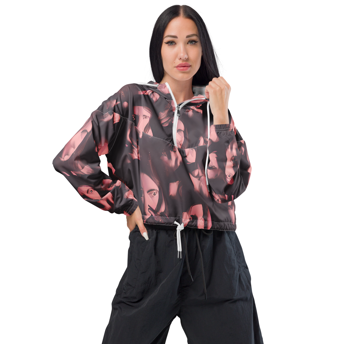 Women's Cropped Windbreaker - Portrait Whispers