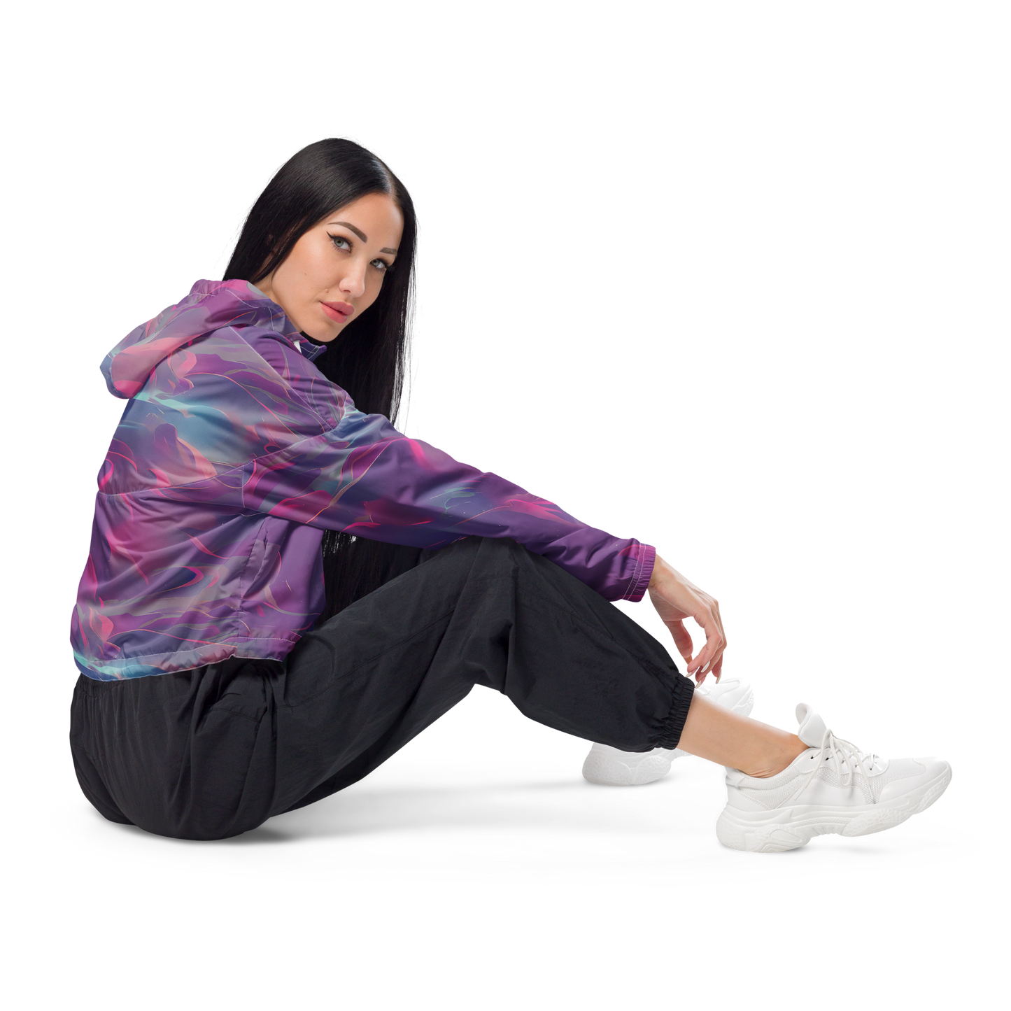 Women's Cropped Windbreaker - Dreamscape Swirl