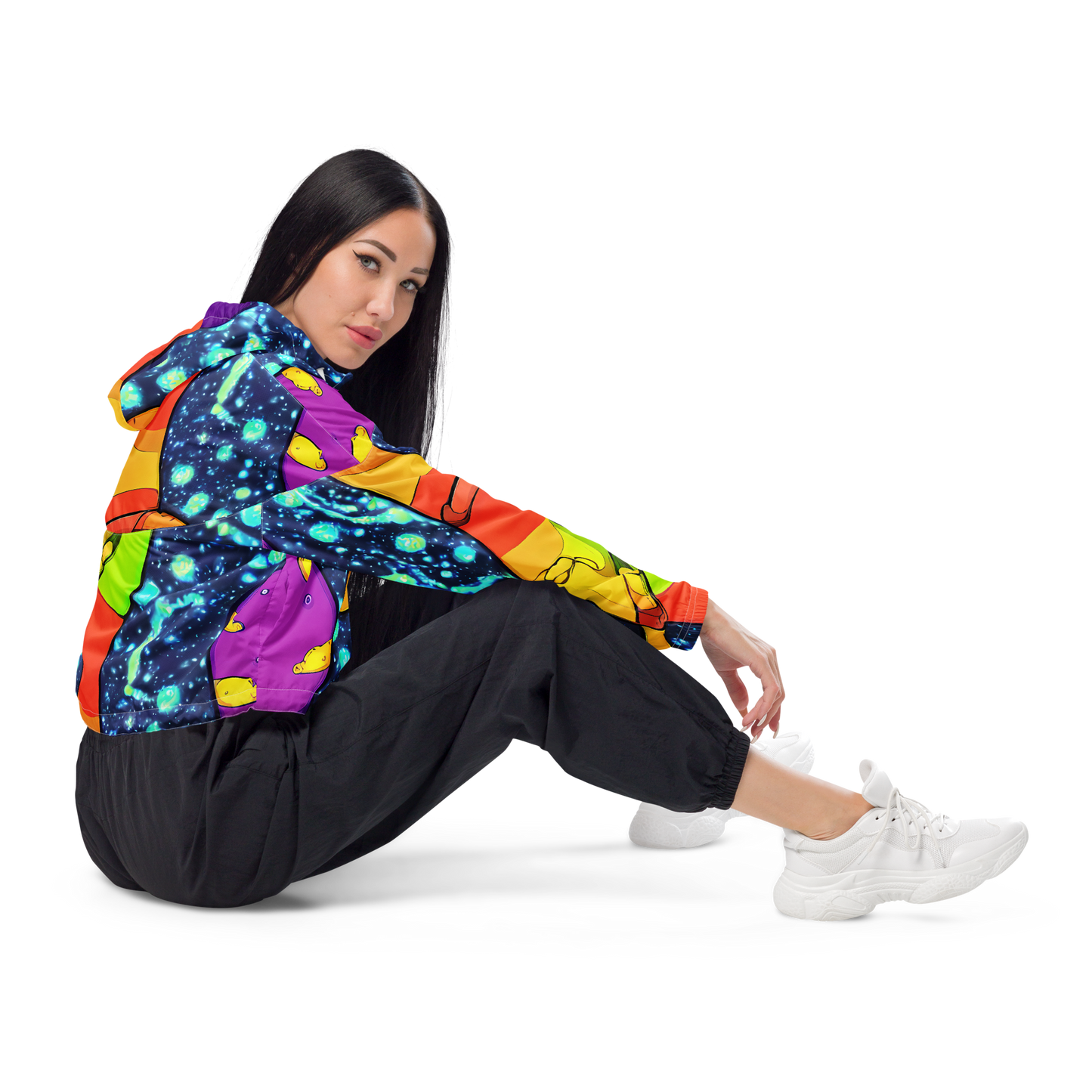 Women's Cropped Windbreaker - Cosmic Siblings