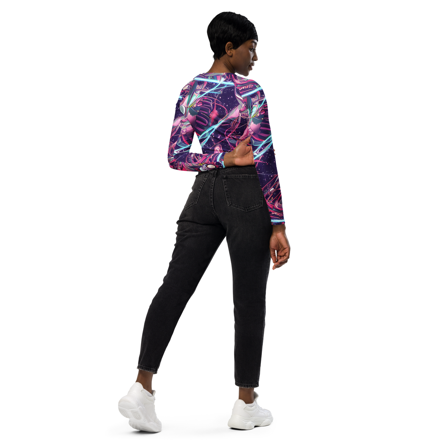 Long Sleeve Crop Top - Neo-Tokyo Twirl