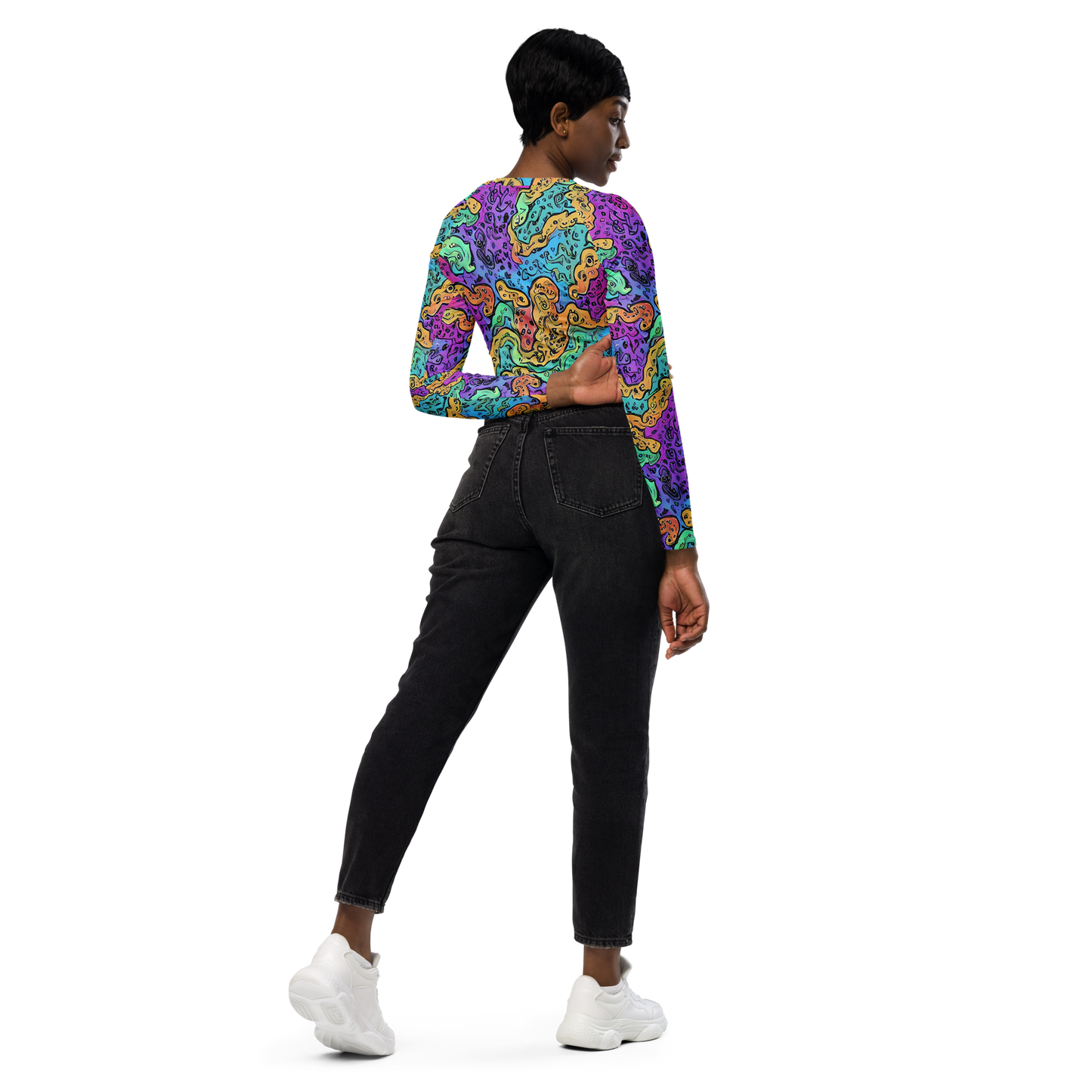 Long Sleeve Crop Top - Intergalactic Graffiti