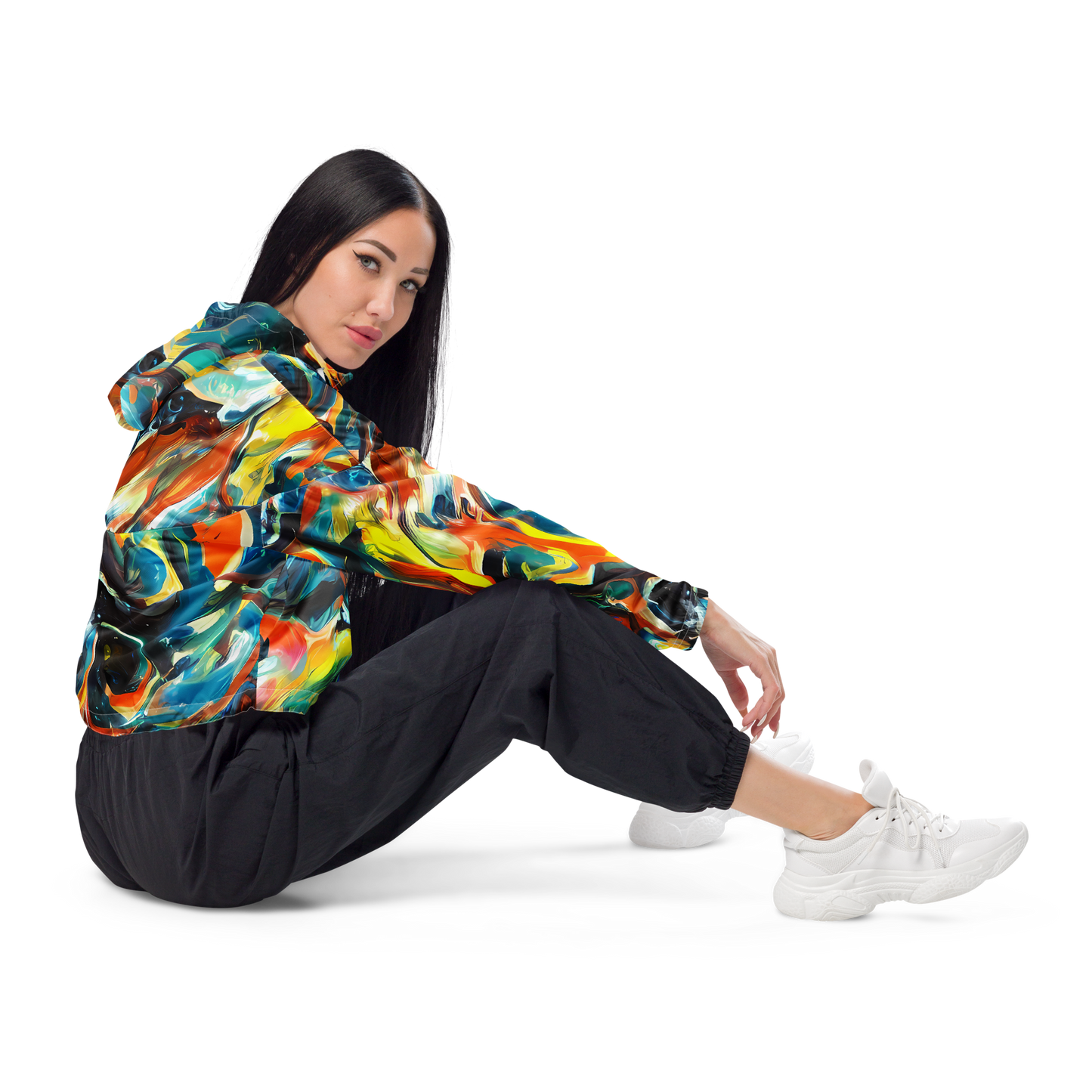 Women's Cropped Windbreaker - Chromatic Vortex