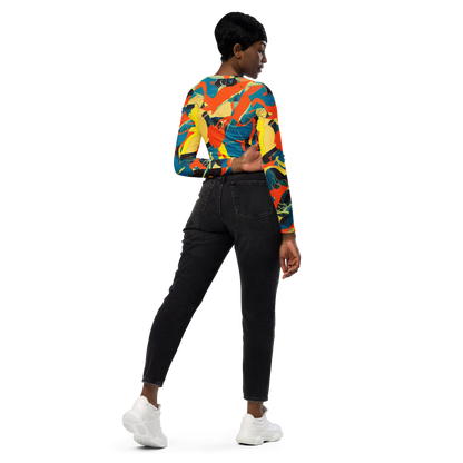 Long Sleeve Crop Top - Abstract Tango