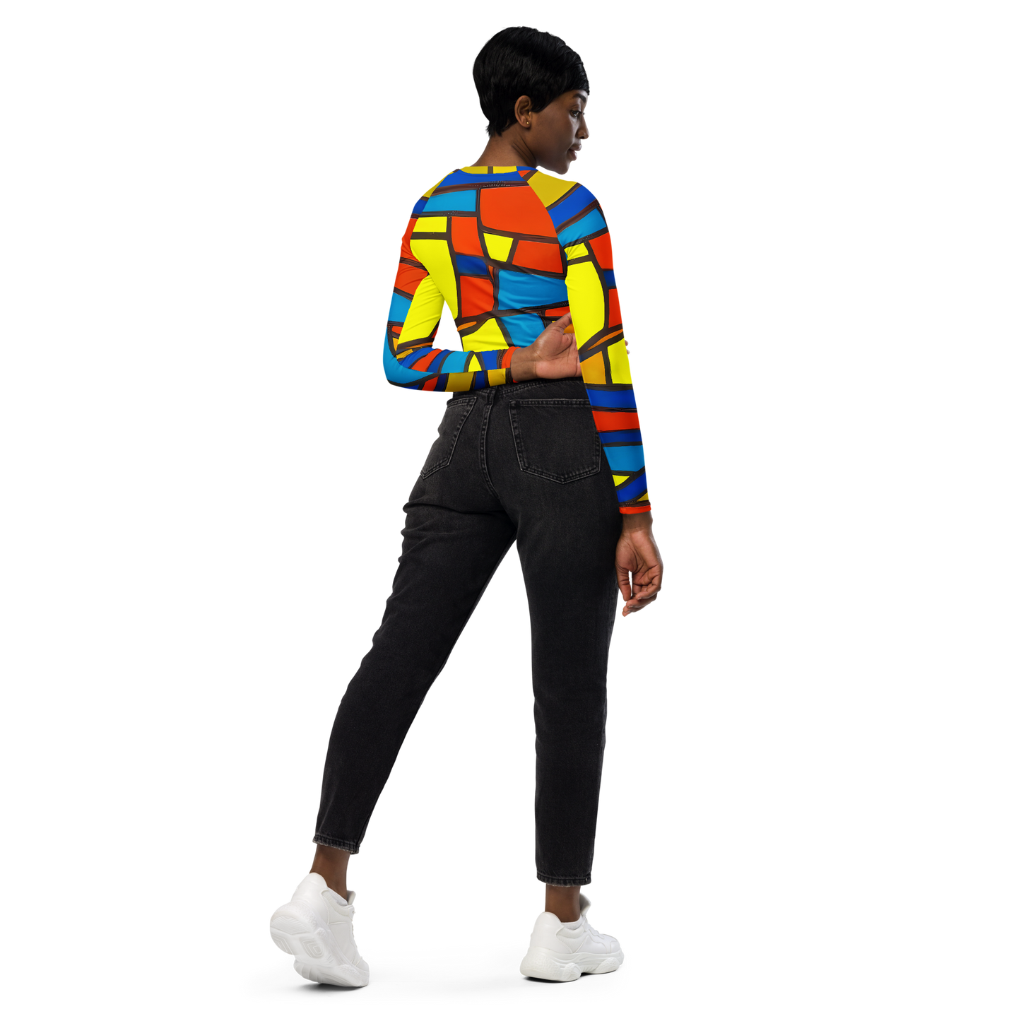 Long Sleeve Crop Top - Mondrian Mesh