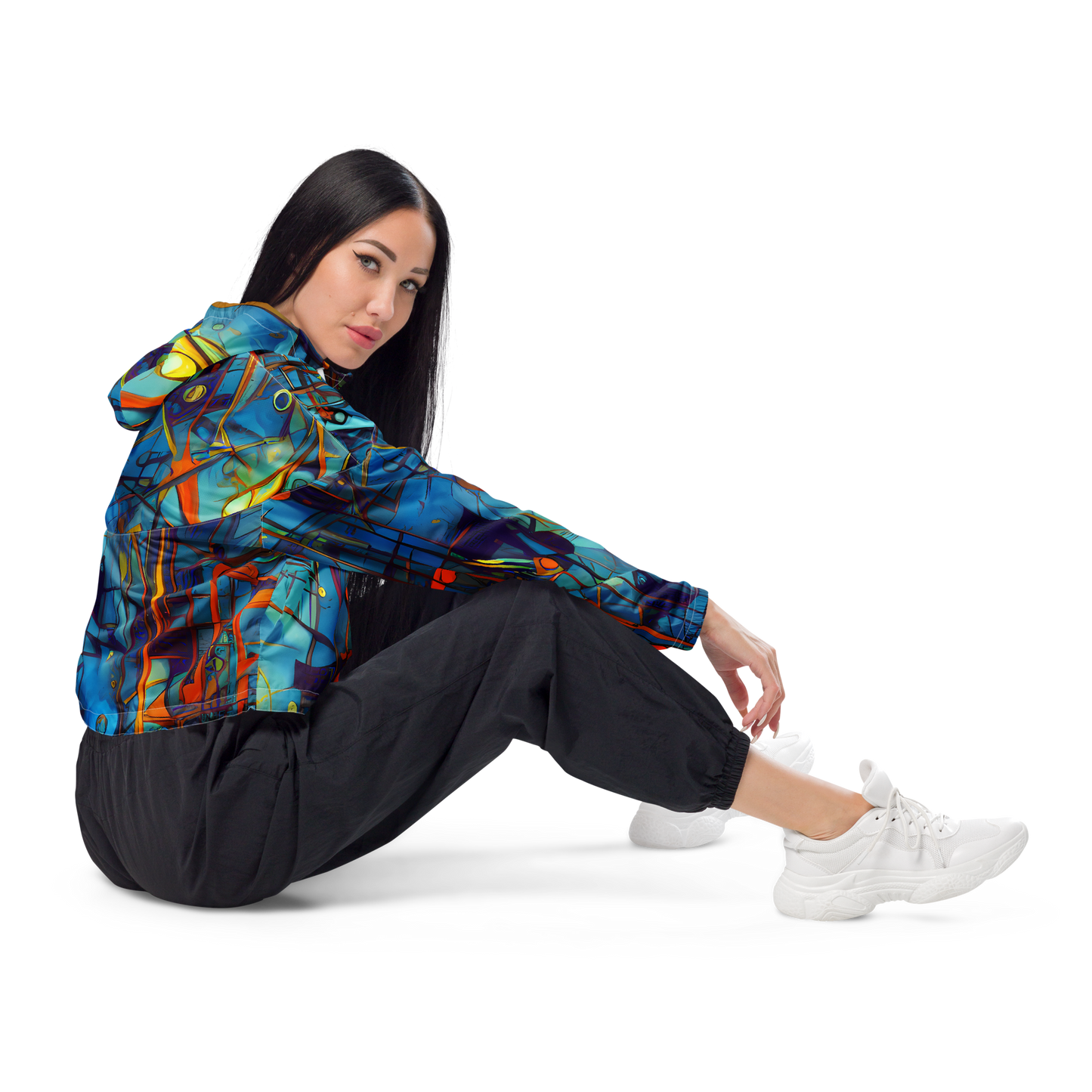 Women's Cropped Windbreaker - Abstract Eddy