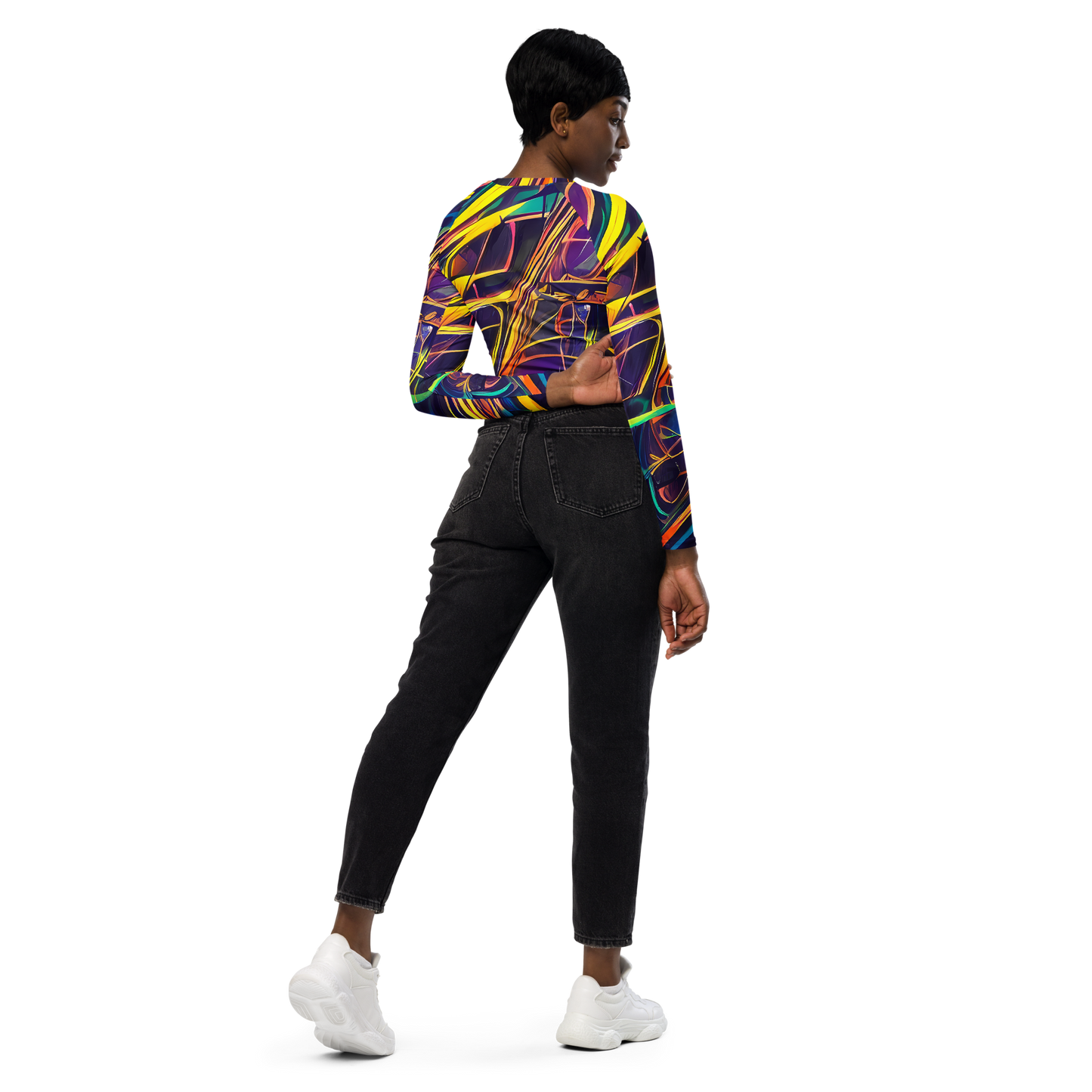 Long Sleeve Crop Top - Vector Rhapsody