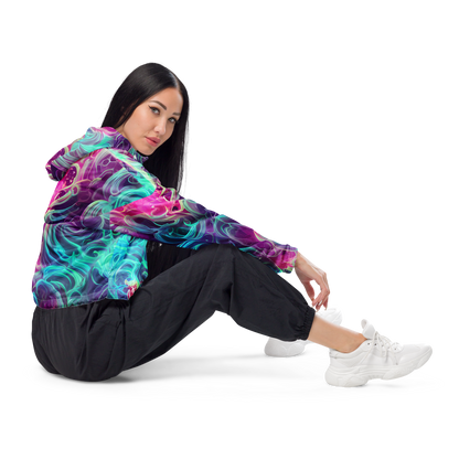 Women's Cropped Windbreaker - Galactic Bloom