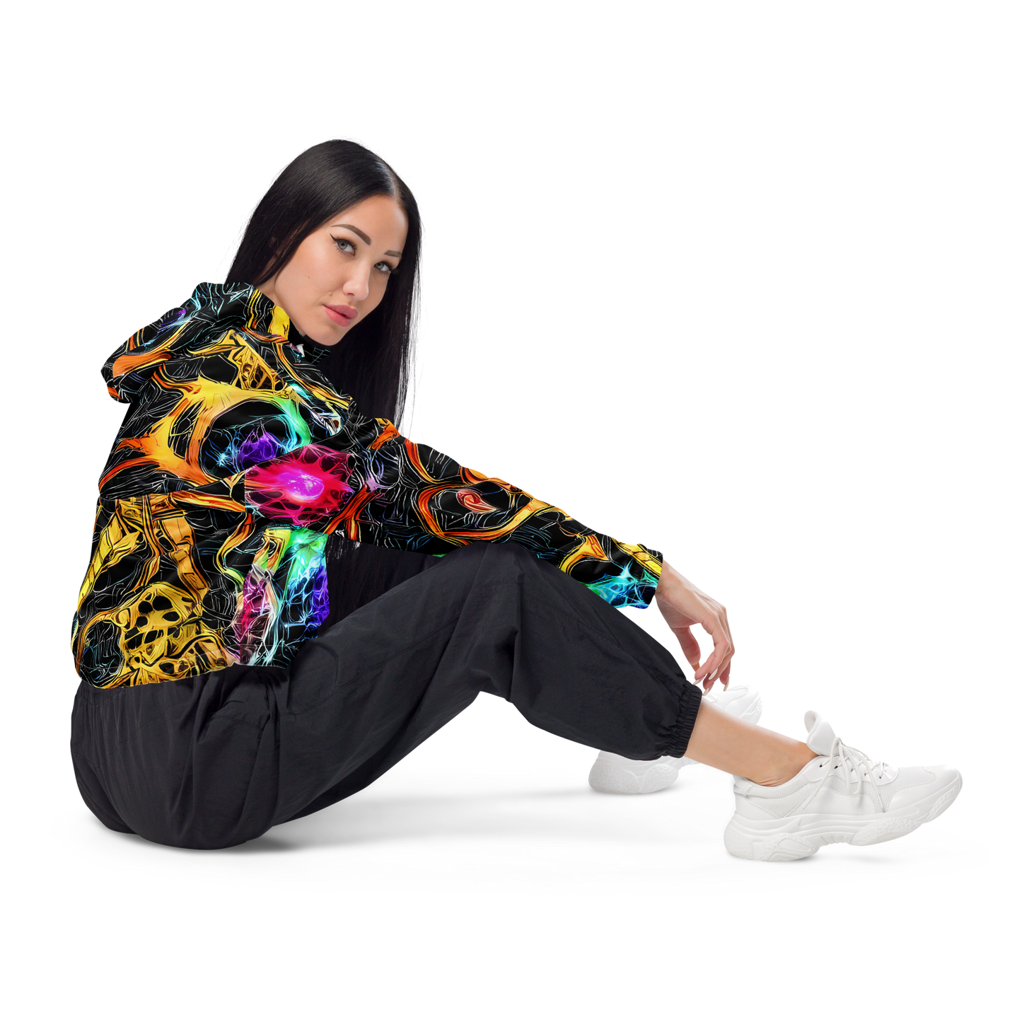 Women's Cropped Windbreaker - Psychedelic Pulsar