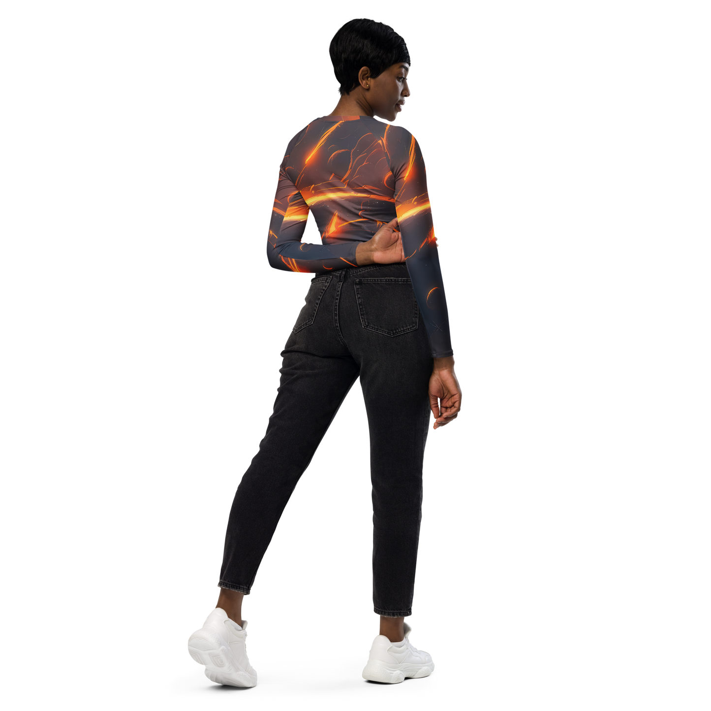 Long Sleeve Crop Top - Inferno Spirals