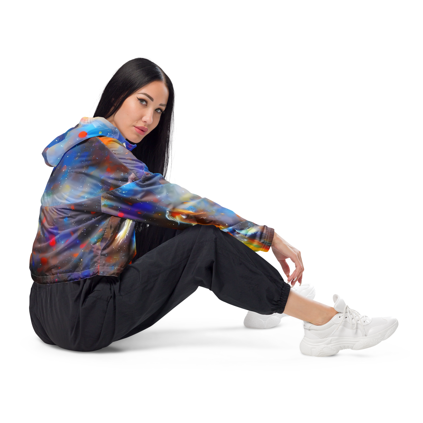 Women's Cropped Windbreaker - Impressionist Drift