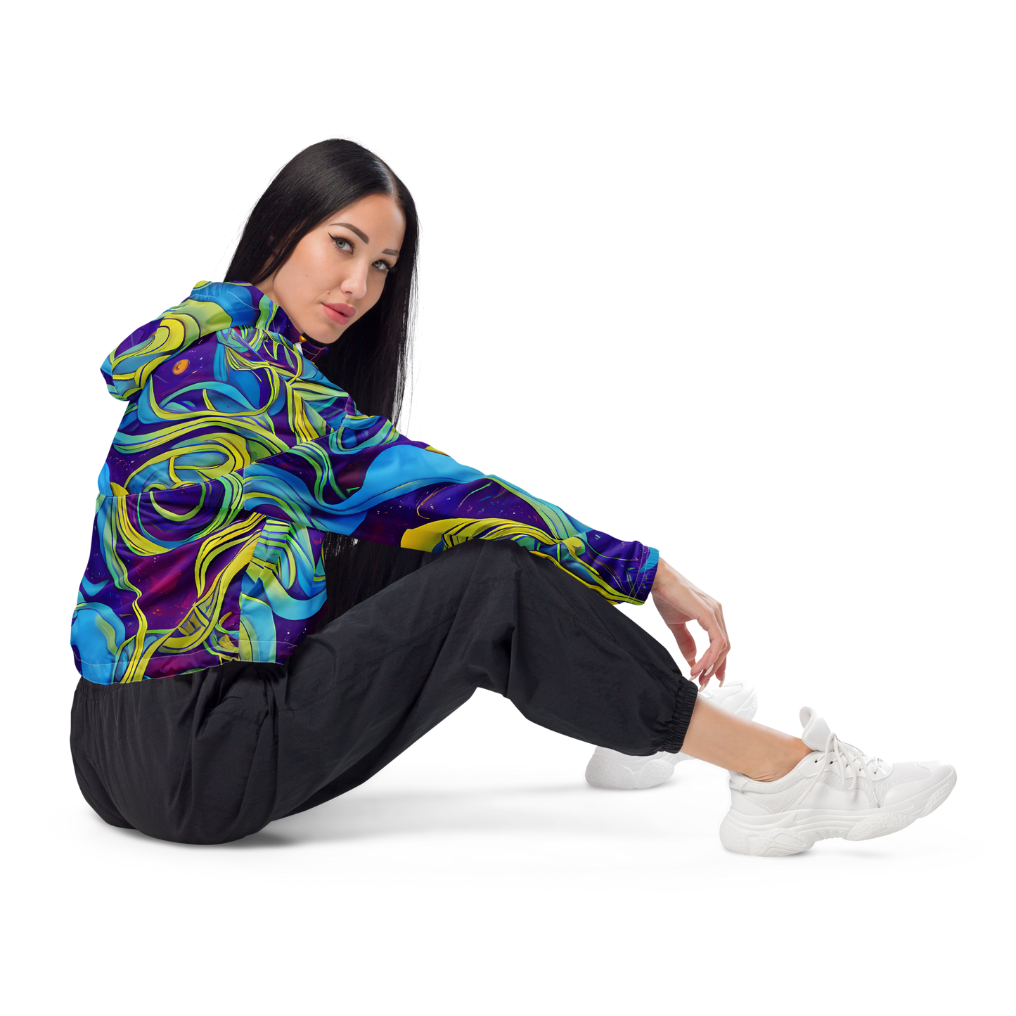 Women's Cropped Windbreaker - Stellar Swirls